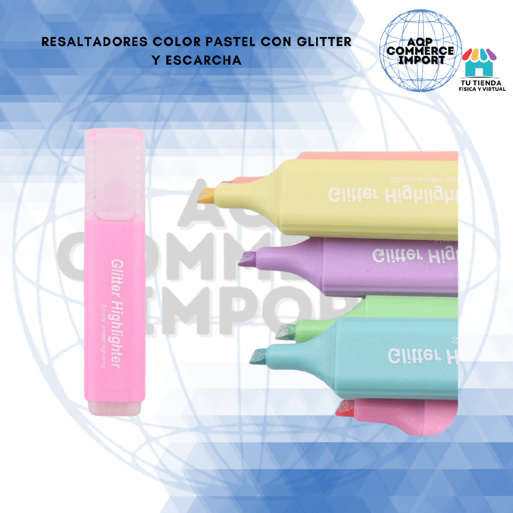 RESALTADORES COLOR PASTEL CON GLITTER Y ESCARCHA    
6 UNDS