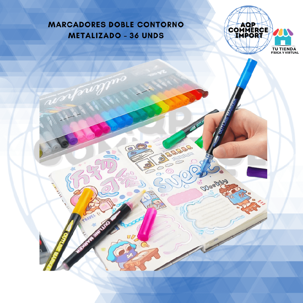 MARCADORES DOBLE CONTORNO METALIZADO - 36 UNDS