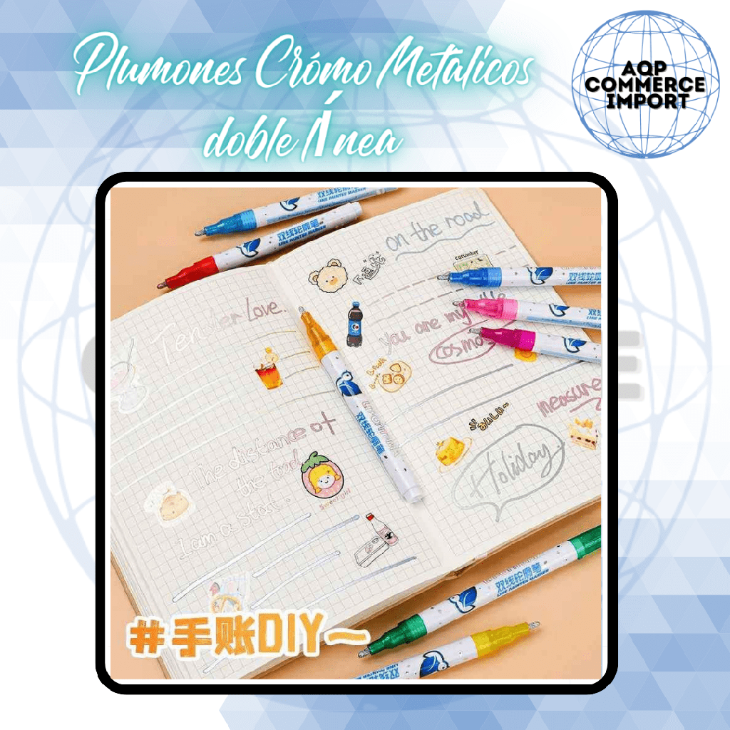 PLUMONES CROMO METALICOS DOBLE CONTORNO  PACK  X 12 UNDS