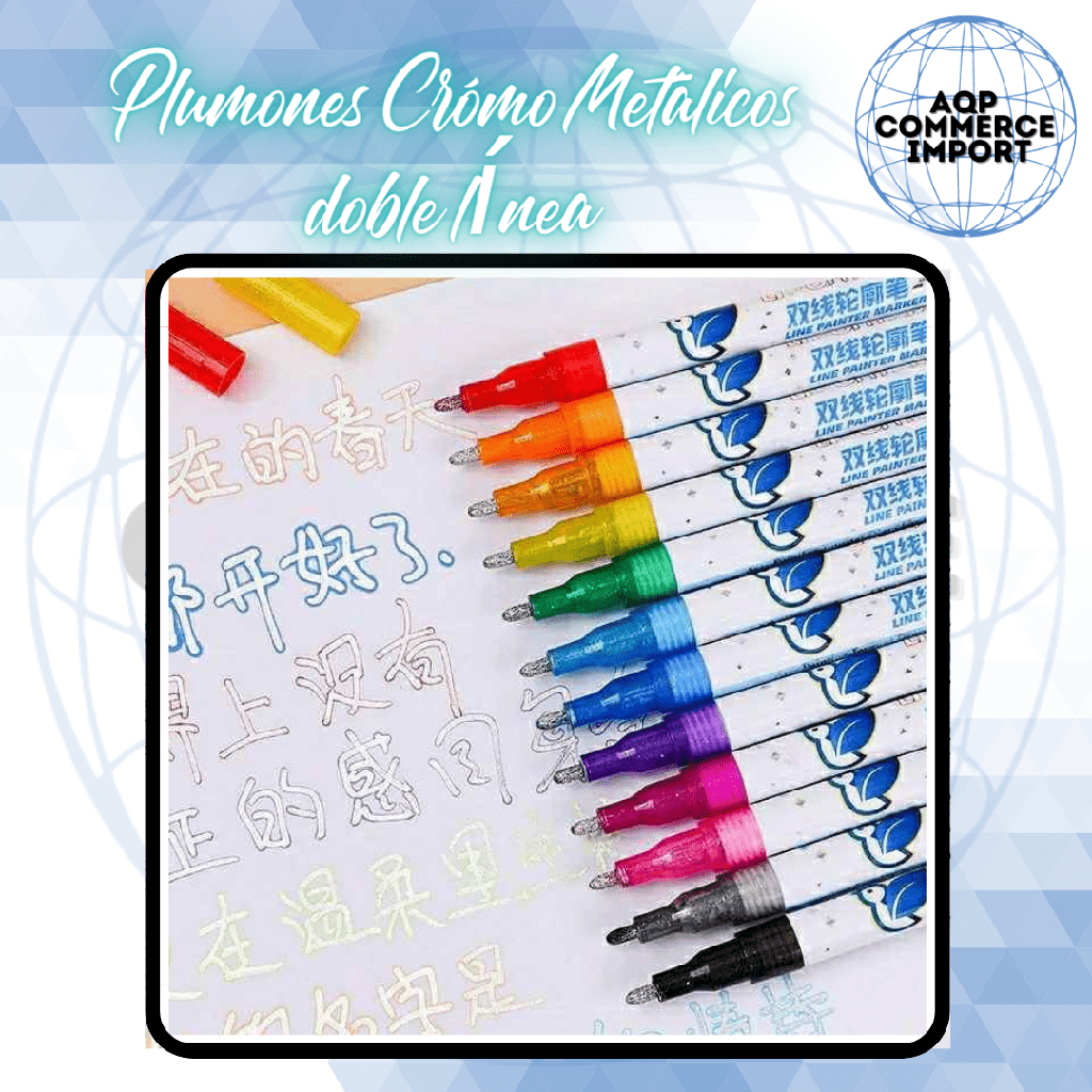 PLUMONES CROMO METALICOS DOBLE CONTORNO  PACK  X 12 UNDS