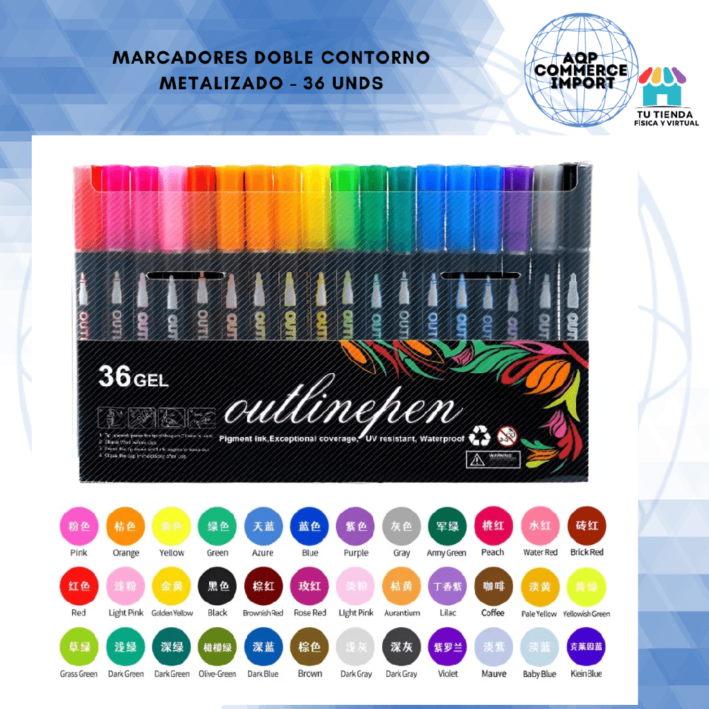 MARCADORES DOBLE CONTORNO METALIZADO - 36 UNDS