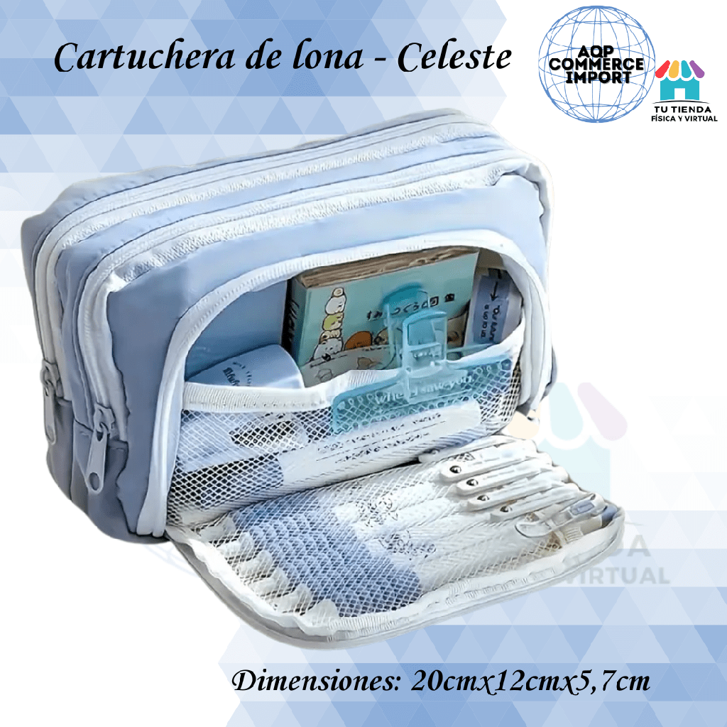 CARTUCHERA DE LONA CELESTE