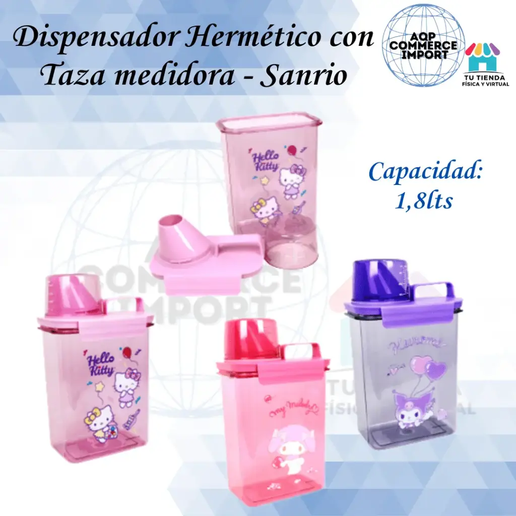 DISPENSADOR HERMÉTICO CON TAZA MEDIDORA - SANRIO