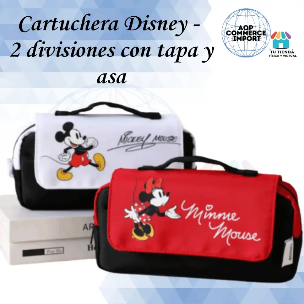 CARTUCHERA DISNEY - 2 DIVISIONES CON TAPA Y ASA