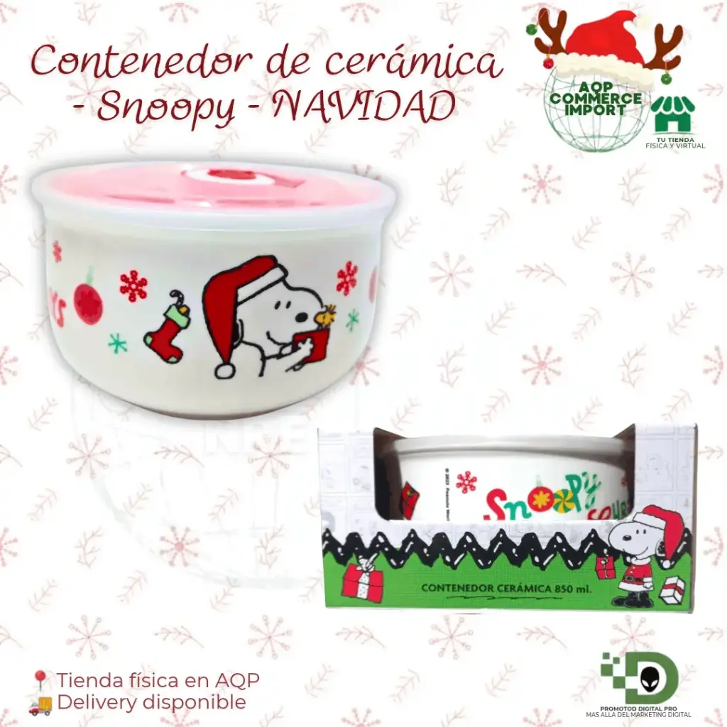 CONTENEDOR DE CERÁMICA - SNOOPY - NAVIDAD
