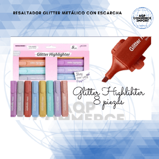 RESALTADOR GLITTER METÁLICO 8PZ