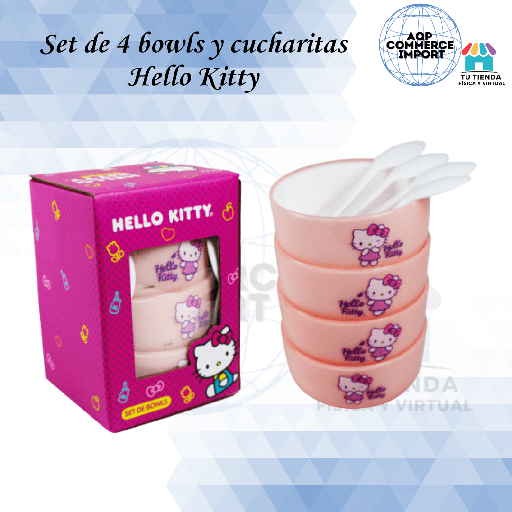 SET DE 4 BOWLS Y CUCHARITA HELLO KITTY