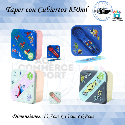TAPER CON CUBIERTOS DE 850ML - LICENCIADOS