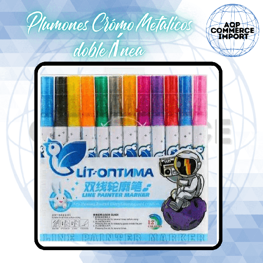 PLUMONES CROMO METALICOS DOBLE CONTORNO  PACK  X 12 UNDS
