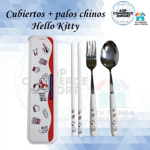 SET DE CUBIERTOS HELLO KITTY CON PALOS CHINOS