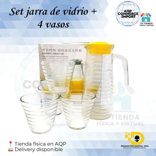 SET JARRA DE VIDRIO + 4 VASOS