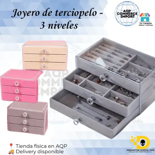 JOYERO DE TERCIOPELO - 3 NIVELES